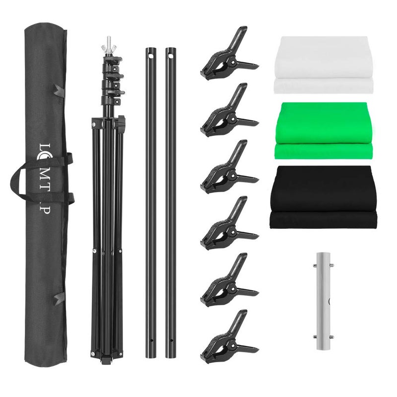 LOMTAP Backdrop Stand 4.9ftx6.6ft/1.5x2m Photography Adjustable T-Shape Backgrounds Stand Backdrop Support System Kit with Backdrop (Green,Withe,Black) 6 Clips Carrying Bag for Video Studio Shooting - Image 5