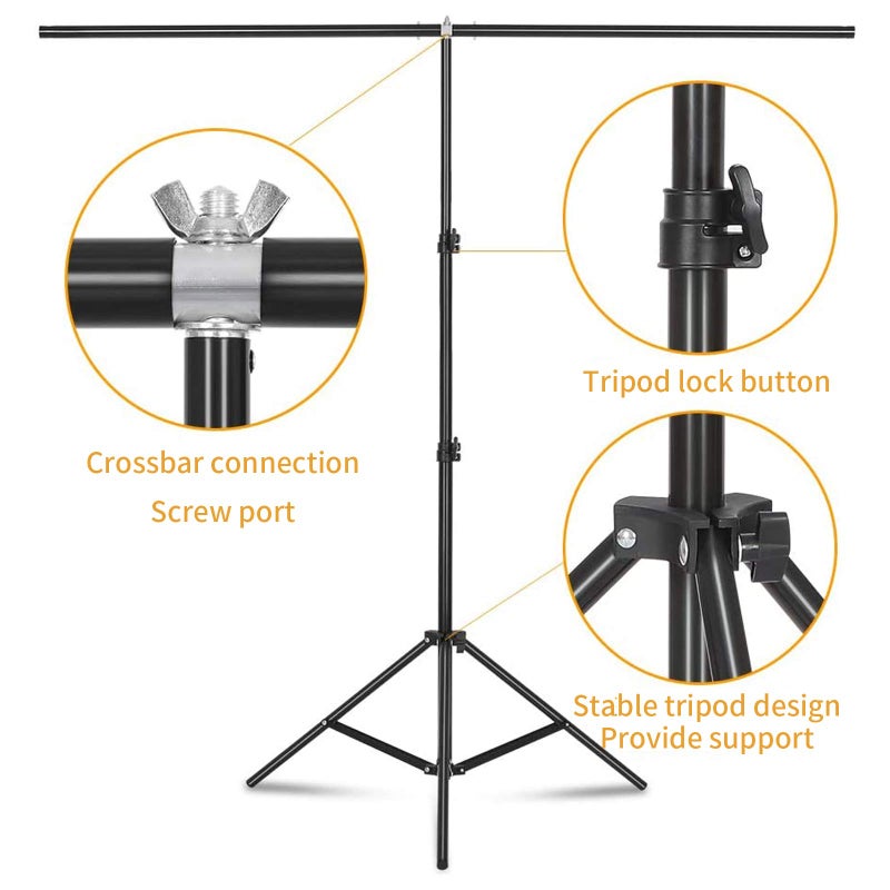 LOMTAP Backdrop Stand 4.9ftx6.6ft/1.5x2m Photography Adjustable T-Shape Backgrounds Stand Backdrop Support System Kit with Backdrop (Green,Withe,Black) 6 Clips Carrying Bag for Video Studio Shooting - Image 3
