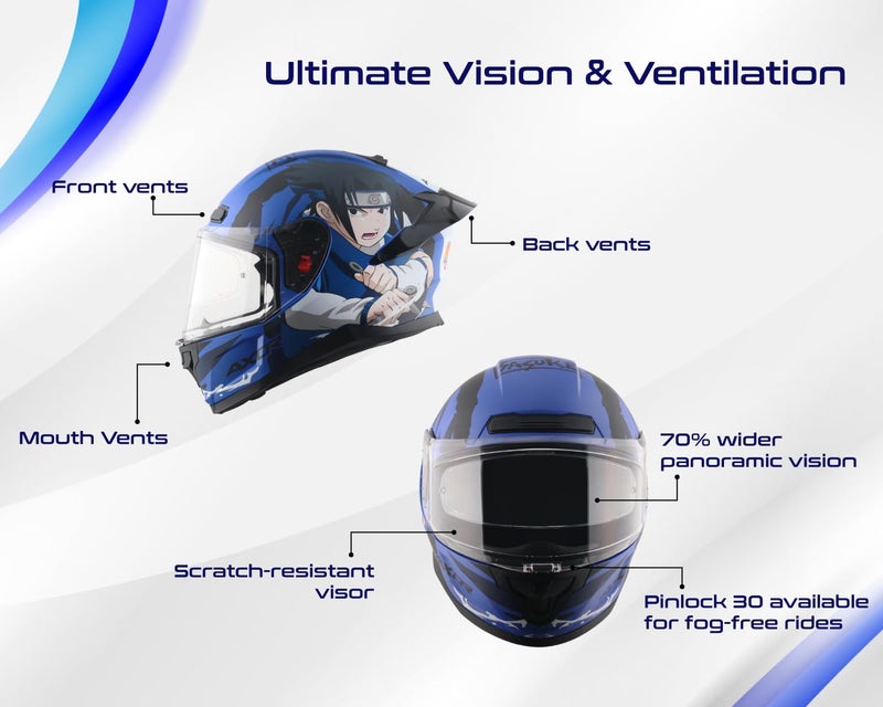 Axor Saber Sasuke ISI ECE and DOT Certified Matte Finish Full Face Helmet for Men with Pinlock Fitted Clear Visor -Dull Blue Black-XL - Image 4