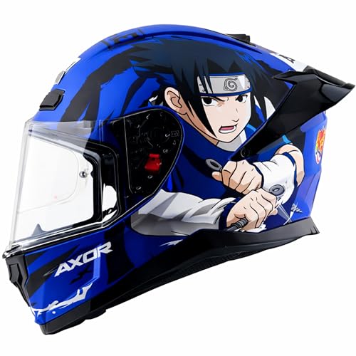 Axor Saber Sasuke ISI ECE and DOT Certified Matte Finish Full Face Helmet for Men with Pinlock Fitted Clear Visor -Dull Blue Black-XL - Image 1