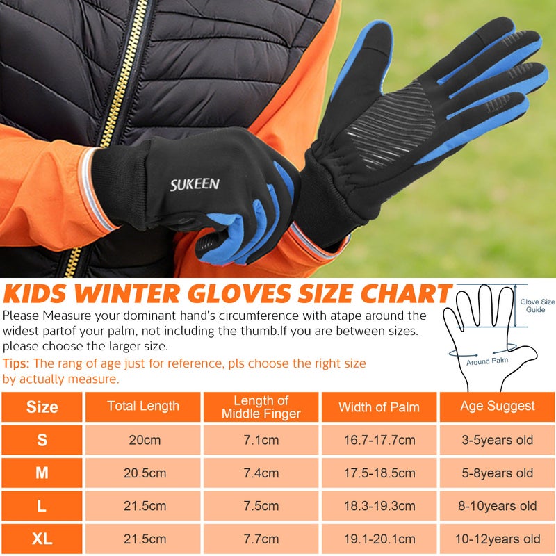 Sukeen Kids Winter Gloves, Touchscreen Anti-Slip Cycling Gloves for Kids Boys Girls, Lightweight Boys Gloves for Running Cycling Biking Sports Outdoor, Blue, L - Image 4