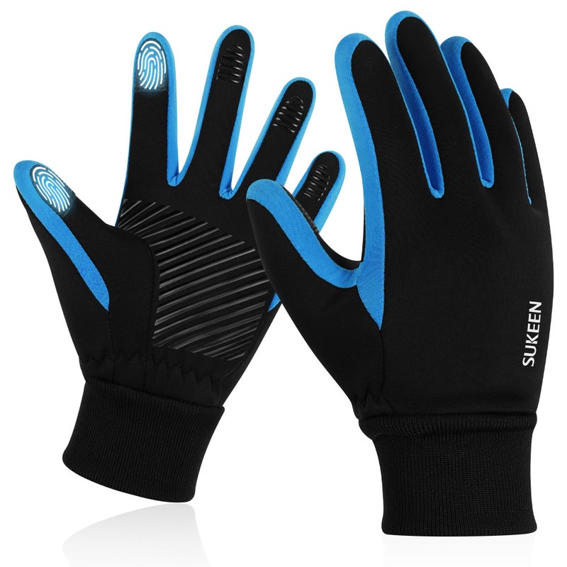Sukeen Kids Winter Gloves, Touchscreen Anti-Slip Cycling Gloves for Kids Boys Girls, Lightweight Boys Gloves for Running Cycling Biking Sports Outdoor, Blue, L - Image 1