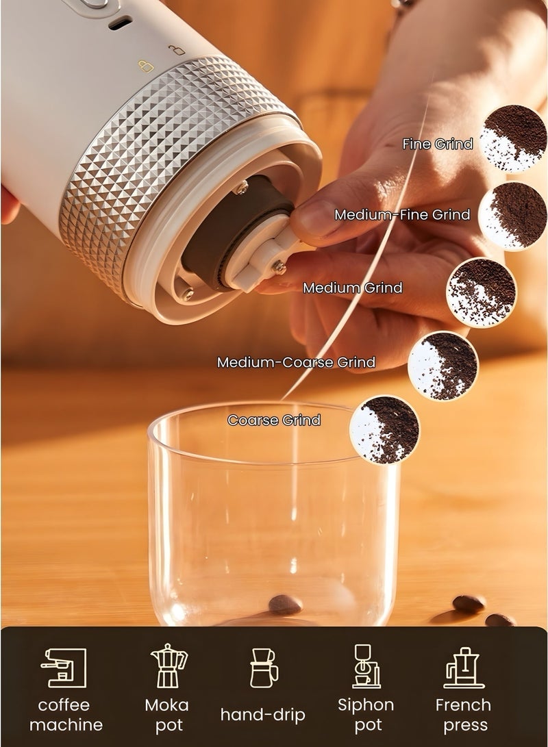 Portable Burr Coffee Grinder, USB Rechargeable Electric Coffee Grinder with Ceramic Burr, Adjustable Grind Settings for Arabic Coffee, Espresso & French Press for Camping & Office - Image 4