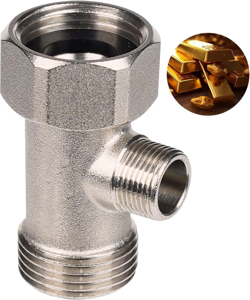 Hibbent Bidet T Adapter, Metal T Valve for Bidet(7/8” x 7/8” x 3/8”) or (15/16" x 15/16" x 9/16"), 3 Way Tee Connector Bidet Attachment for Toilet - Image 1