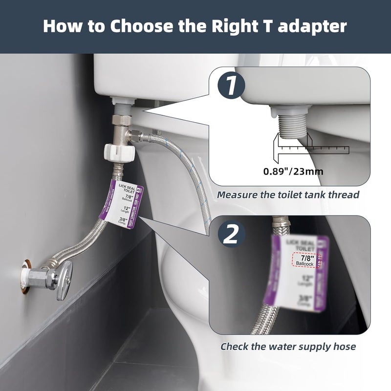 Hibbent Bidet T Adapter, Metal T Valve for Bidet(7/8” x 7/8” x 3/8”) or (15/16" x 15/16" x 9/16"), 3 Way Tee Connector Bidet Attachment for Toilet - Image 2