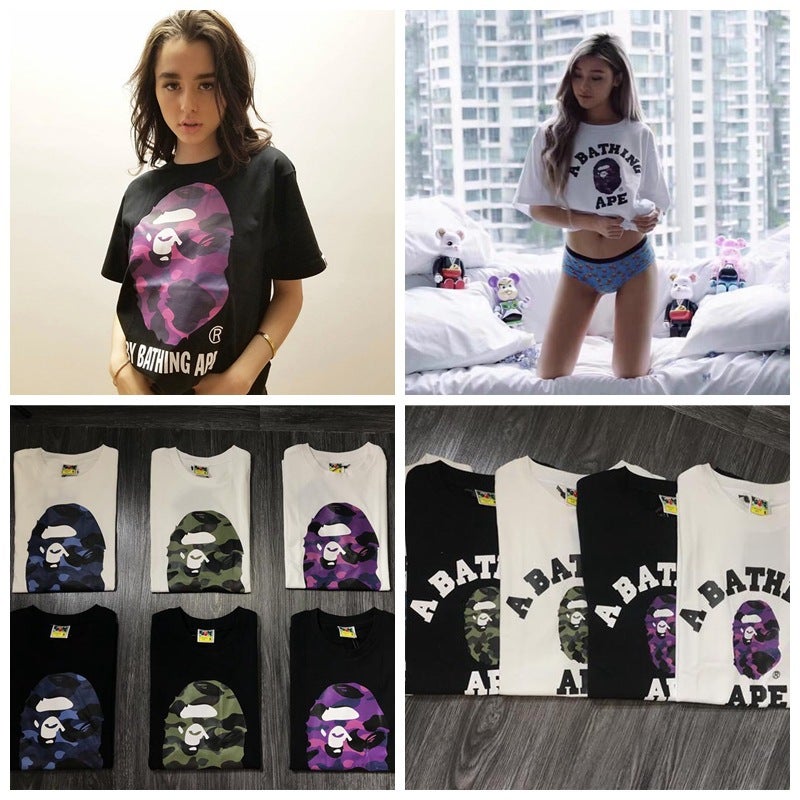 Japanese Trendy Brand Bape Classic Camouflage Ape Head Letter Printed Loose Short-Sleeved T-Shirt For Men And Women Couple - Image 2