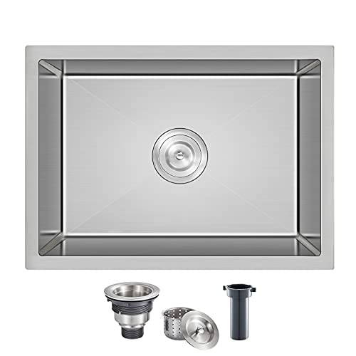 MENATT 22 inch Undermount Kitchen Sink, 22" x 18" Single Bowl Kitchen Sink Undermount Stainless Steel Handmade Bar Sink with Basket Strainer(Brushed) - Image 1