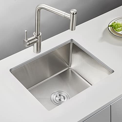 MENATT 22 inch Undermount Kitchen Sink, 22" x 18" Single Bowl Kitchen Sink Undermount Stainless Steel Handmade Bar Sink with Basket Strainer(Brushed) - Image 2