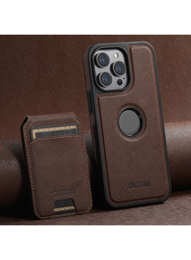 Suteni Case For iPhone 14 Pro M2 Cross-Grain MagSafe Vertical Card Back Phone Case - Image 1