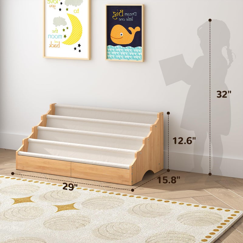 ELYKEN Toddler Bookshelf for Kids Rooms, Nursery Book Shelves with Open Forward Display, Montessori Book shelf for Baby Room, Small Children Classroom Books Rack Storage, Reading Corner for Kid, Beige - Image 3