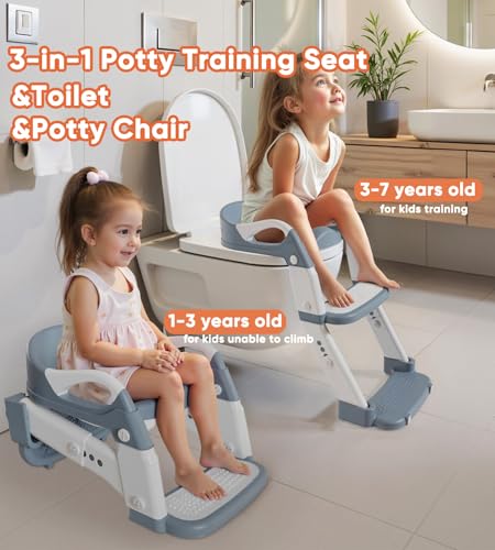 Wanchouse 3in1 Potty Training Seat Training Toilet Potty Chair Height AdjustableToddler Toilet Seat for Kids Foldable Potty Training Toilet with Splash Guard AntiSlip Steps - Image 3