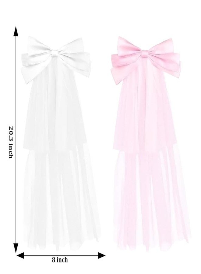 CHIROGRAPHY 2 pcs Luxury Bachelorette Party Favors Veil Set Bride and Bridesmaid Bow-Knot Veil Cute Bridal Short Bow Veils Bachelorette Party Supplies (1 white+ 1 pink) - Image 3