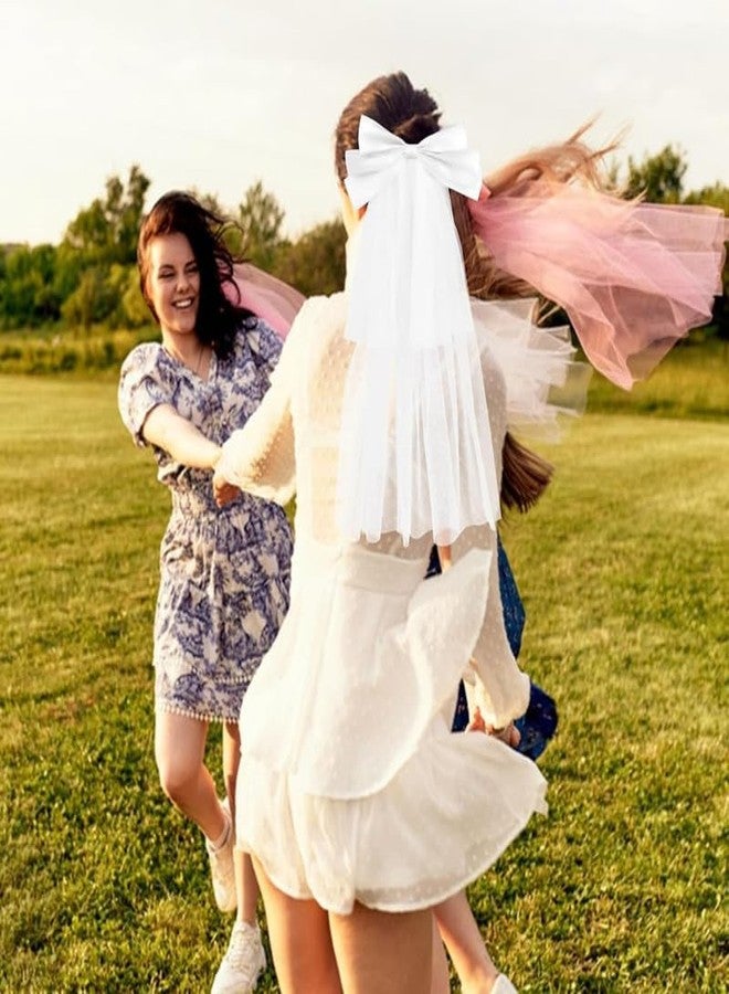 CHIROGRAPHY 2 pcs Luxury Bachelorette Party Favors Veil Set Bride and Bridesmaid Bow-Knot Veil Cute Bridal Short Bow Veils Bachelorette Party Supplies (1 white+ 1 pink) - Image 4