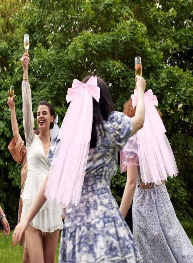 CHIROGRAPHY 2 pcs Luxury Bachelorette Party Favors Veil Set Bride and Bridesmaid Bow-Knot Veil Cute Bridal Short Bow Veils Bachelorette Party Supplies (1 white+ 1 pink) - Image 5