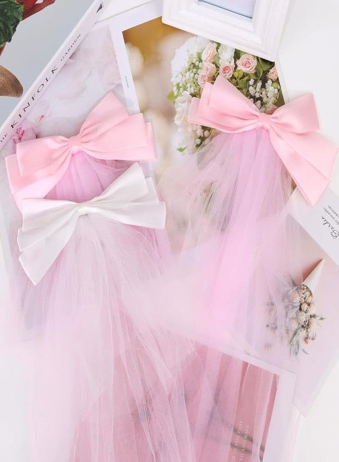 CHIROGRAPHY 2 pcs Luxury Bachelorette Party Favors Veil Set Bride and Bridesmaid Bow-Knot Veil Cute Bridal Short Bow Veils Bachelorette Party Supplies (1 white+ 1 pink) - Image 2