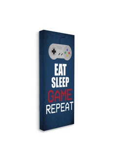 Stupell Industries Eat Sleep Game Repeat Pixel Typography Vintage Controller, Designed By Kim Allen Canvas Wall Art, 20 X 48, Blue  - Image 1