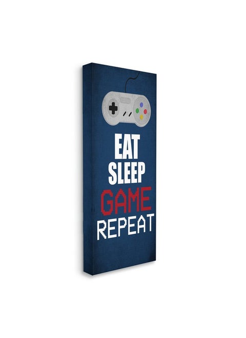Eat Sleep Game Repeat Pixel Typography Vintage Controller, Designed By Kim Allen Canvas Wall Art, 20 X 48, Blue