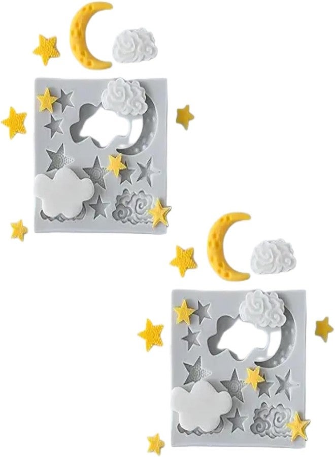 WaigN 2 Pieces Moon and Stars Silicone Mold for Chocolate, Candy Chocolate Fondant Polymer Clay Molds for Cake Decorating, DIY Baking, Cupcake, Cookie, Soap and Candle Making Supplies - Image 1