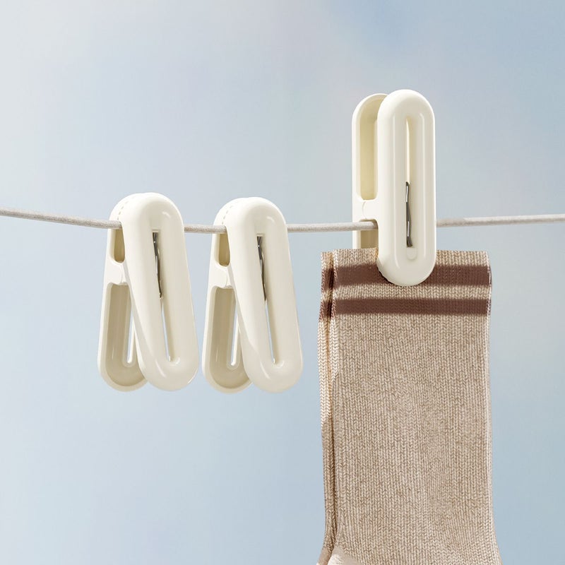 16 Pcs Cream White Plastic Windproof Clothes Hangers with Clips for Quilts and Multifunctional Household Use - Image 1