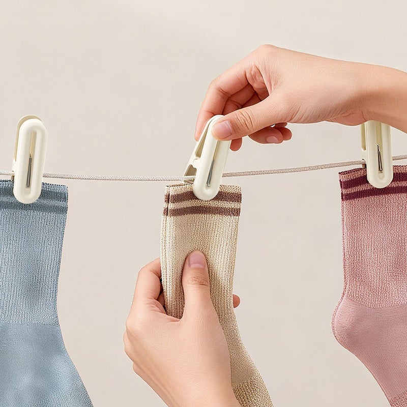 16 Pcs Cream White Plastic Windproof Clothes Hangers with Clips for Quilts and Multifunctional Household Use - Image 4
