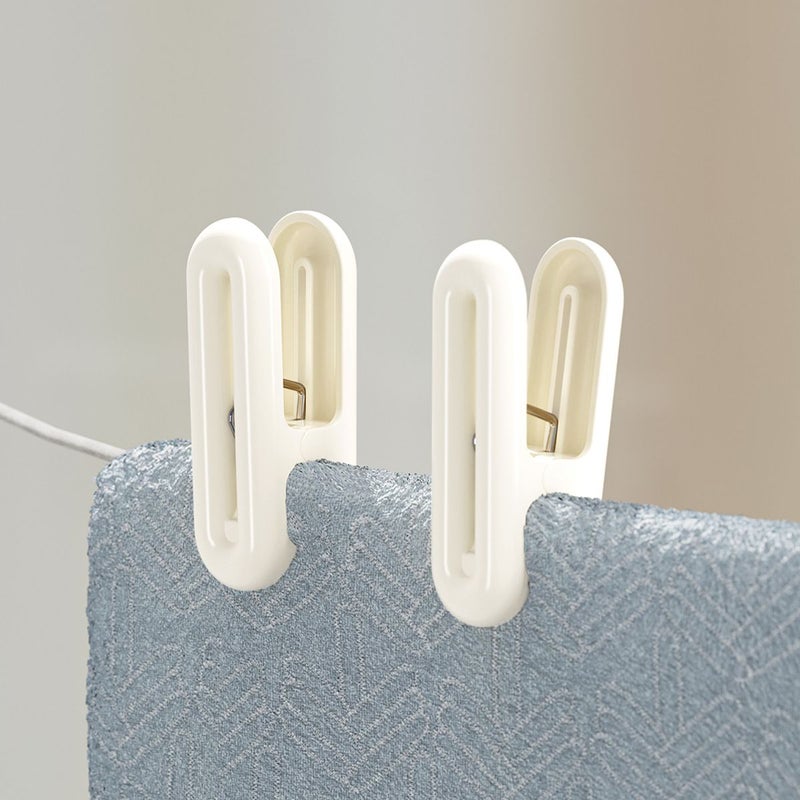 16 Pcs Cream White Plastic Windproof Clothes Hangers with Clips for Quilts and Multifunctional Household Use - Image 2