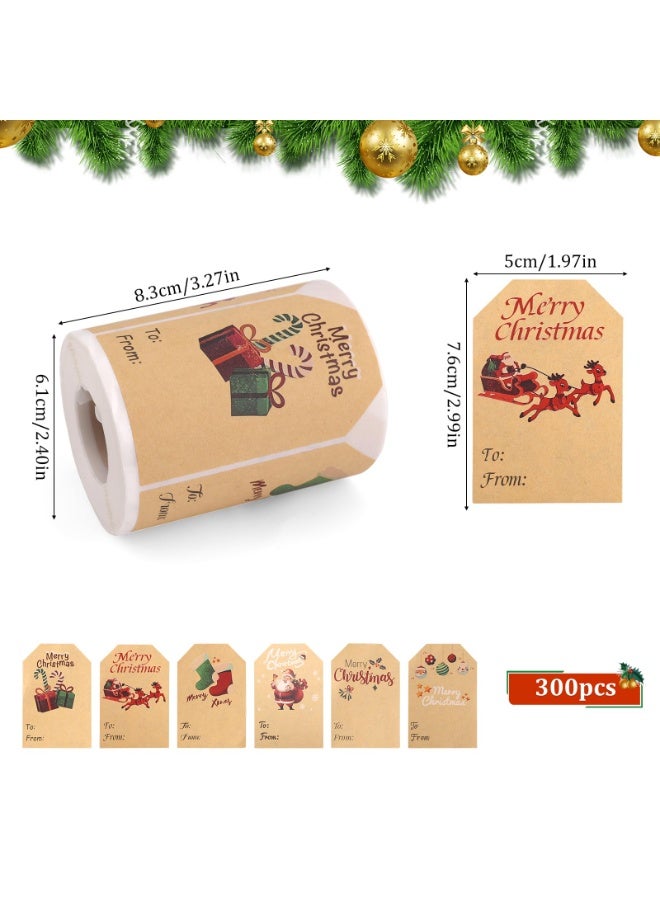 تشيلور ملصقات هدايا عيد الميلاد من تشيلور، 300 قطعة، ملصقات هدايا كرافت، ملصقات أسماء، ملصقات ذاتية اللصق لبطاقات عيد الميلاد (50 × 75 مم، 6 تصاميم) - Image 2