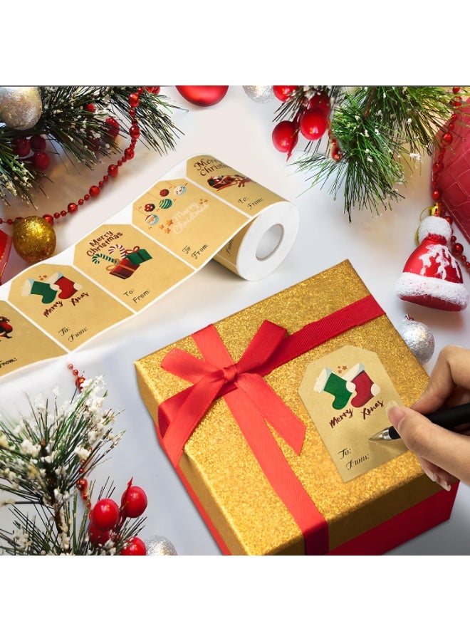 تشيلور ملصقات هدايا عيد الميلاد من تشيلور، 300 قطعة، ملصقات هدايا كرافت، ملصقات أسماء، ملصقات ذاتية اللصق لبطاقات عيد الميلاد (50 × 75 مم، 6 تصاميم) - Image 4