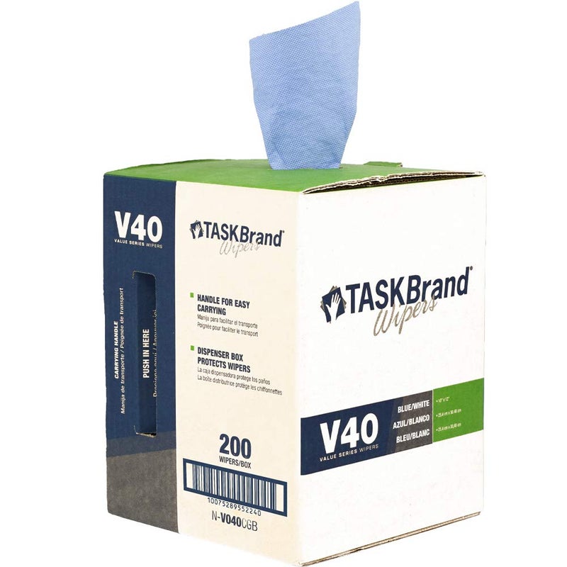 TaskBrand N-V040CGB Blue V40 Value Series Center Pull Wiper Sheets, All-Purpose Disposable Cleaning Towels, 10 x 11.5 Inches, Blue, Roll of 200 - Image 1