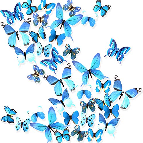 Ewong Butterfly Wall Decals, 36PCS 3D Butterflies Home Decor for Room, Wall Sticker for Girls Room Kids Bedroom Bathroom Baby Nursery Decoration (Blue) - Image 1