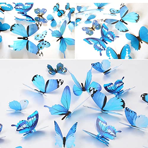 Ewong Butterfly Wall Decals, 36PCS 3D Butterflies Home Decor for Room, Wall Sticker for Girls Room Kids Bedroom Bathroom Baby Nursery Decoration (Blue) - Image 3