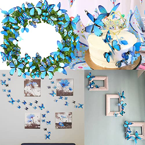 Ewong Butterfly Wall Decals, 36PCS 3D Butterflies Home Decor for Room, Wall Sticker for Girls Room Kids Bedroom Bathroom Baby Nursery Decoration (Blue) - Image 2