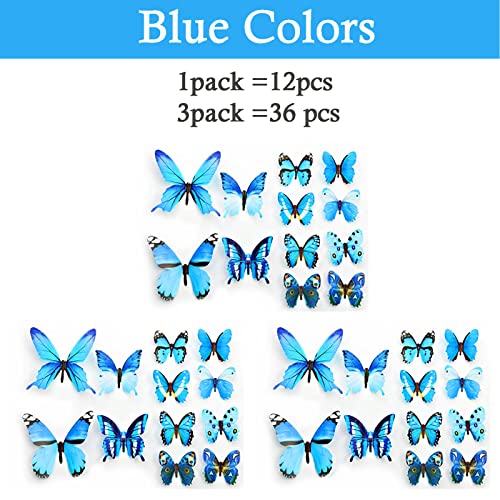 Ewong Butterfly Wall Decals, 36PCS 3D Butterflies Home Decor for Room, Wall Sticker for Girls Room Kids Bedroom Bathroom Baby Nursery Decoration (Blue) - Image 4