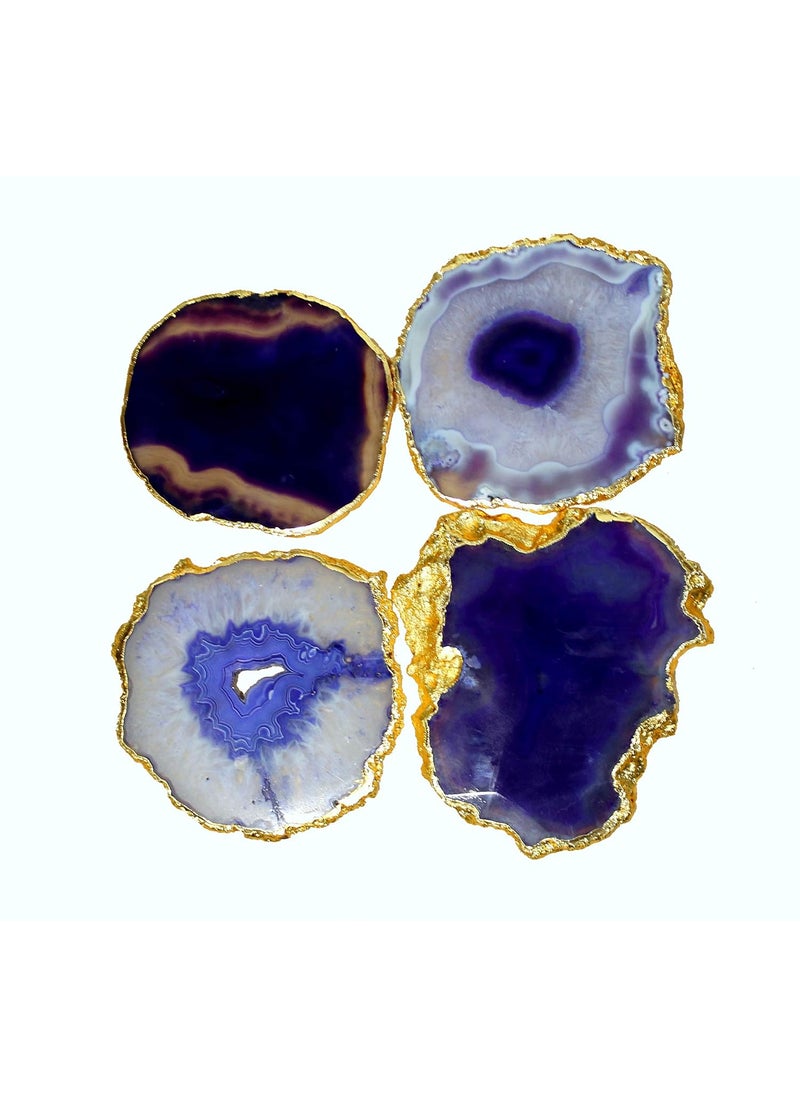 ESPLANADE eSplanade Natural Agate Coasters Bar Beer Coffee Tea Coasters Set of 4 Coasters Table Accessories Tableware Purple  - Image 1