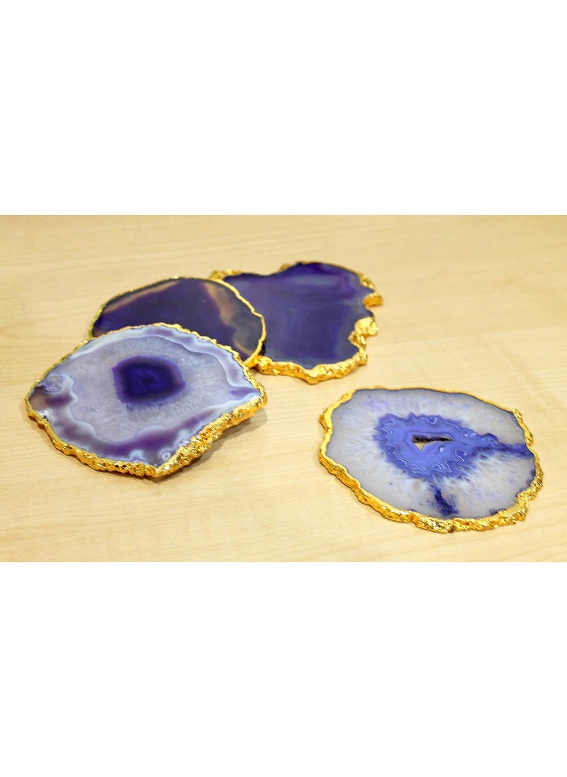 ESPLANADE eSplanade Natural Agate Coasters Bar Beer Coffee Tea Coasters Set of 4 Coasters Table Accessories Tableware Purple  - Image 4