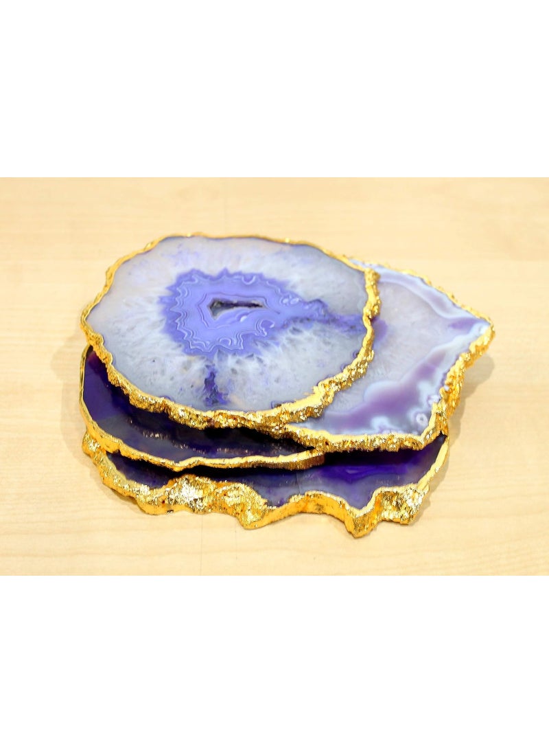 ESPLANADE eSplanade Natural Agate Coasters Bar Beer Coffee Tea Coasters Set of 4 Coasters Table Accessories Tableware Purple  - Image 5