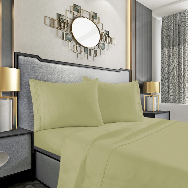 Mocassi Twin XL Sheet Set - Luxury Hotel 1800 Thread Count Bedding Sheets & Pillowcases - Ultra Soft Breathable & Cooling Bed Sheet Set - Wrinkle Resistant - 4 Piece Set - Twin XL  Sage Green - Image 3