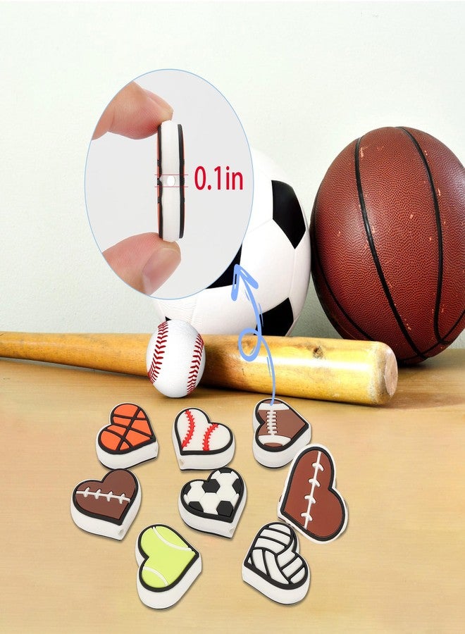 mortd 16Pcs Sports Silicone Focal Beads, Heart-Shaped Football Basketball Rugby Silicone Beads for Beadable Pen Keychain Making, DIY Pen Beads Making Sports Focal Beads for Party Supplies Pens Decor - Image 3