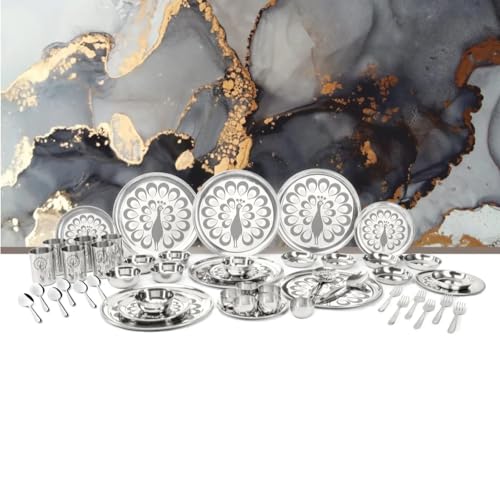 Shri & Sam Stainless Steel Shagun Dinner Set (50 Pcs Peacock Set) - Image 2