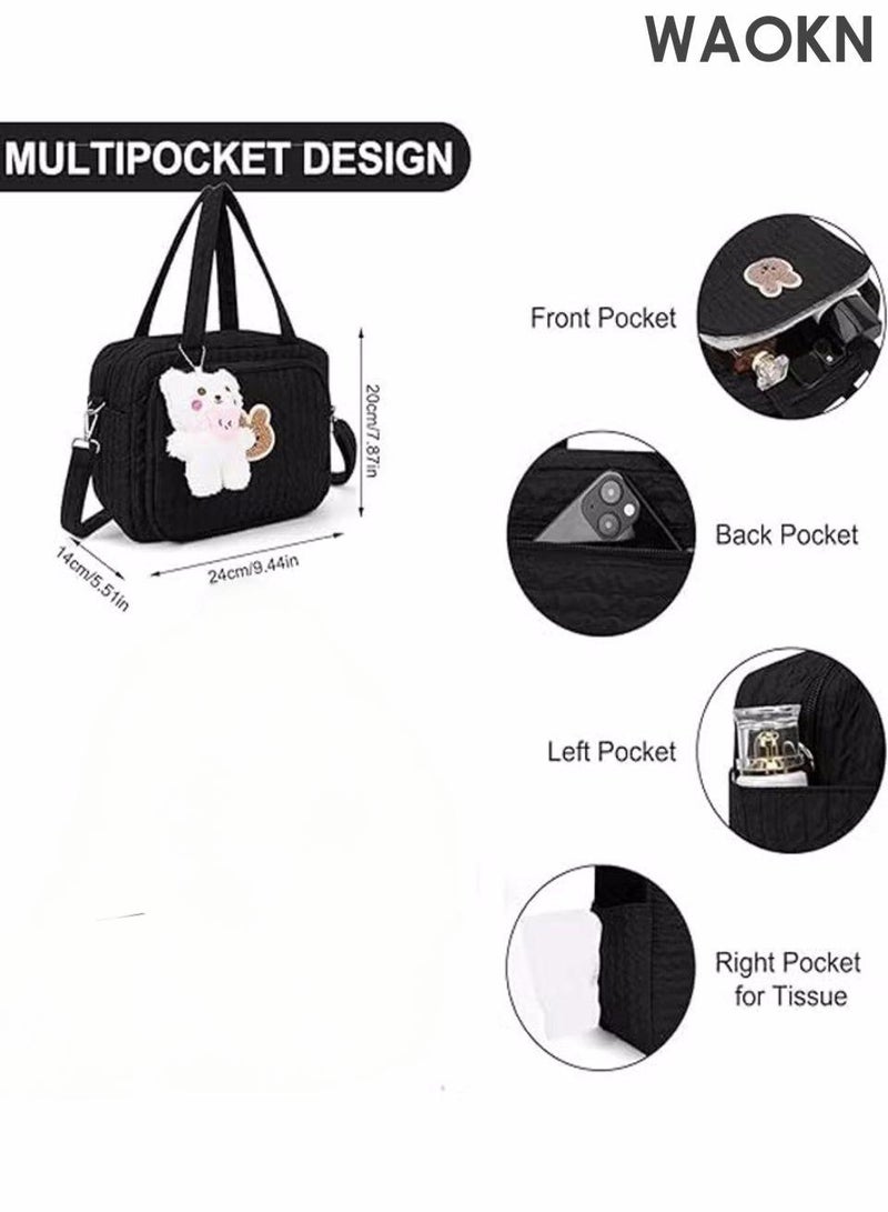 WAOKN Baby diaper bag, handbag, baby diaper bag, travel diaper bag, multifunctional maternity bag, travel storage bag, single shoulder crossbody bag, baby bottle diaper storage bag, mommy bag handbag, fashionable mother and baby bag (black). - Image 3