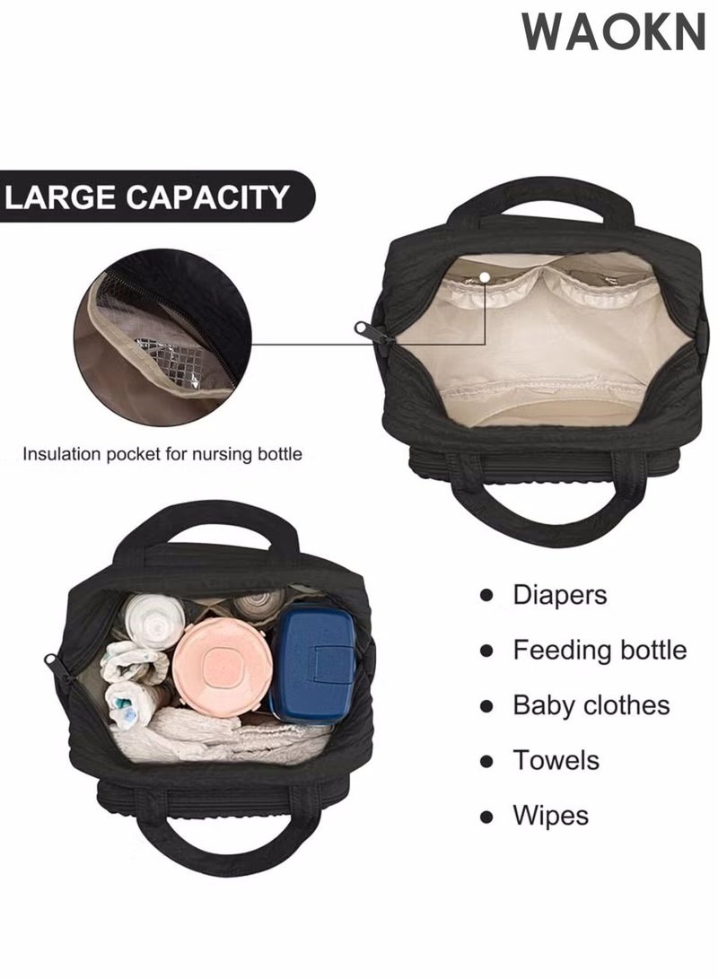 WAOKN Baby diaper bag, handbag, baby diaper bag, travel diaper bag, multifunctional maternity bag, travel storage bag, single shoulder crossbody bag, baby bottle diaper storage bag, mommy bag handbag, fashionable mother and baby bag (black). - Image 2