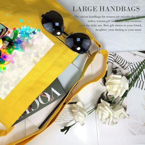 Lify Women's Retro Large Size Canvas Shoulder Bag Hobo Crossbody Handbag Casual Tote - 1 Piece (Yellow-Ptrinted-You Go Girl) - Image 5
