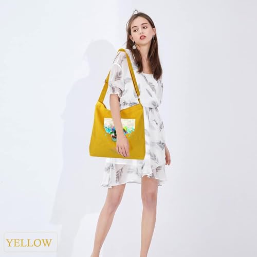Lify Women's Retro Large Size Canvas Shoulder Bag Hobo Crossbody Handbag Casual Tote - 1 Piece (Yellow-Ptrinted-You Go Girl) - Image 4