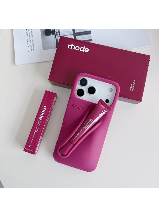 rhode Silicone Lip Holder for Cell Phone, Lip Gloss Adhesive Sleeve for Phone, Lip Holder Stick-on Phone Case, Back Stick On Holder for iPhone Phones（Raspberry Jelly）