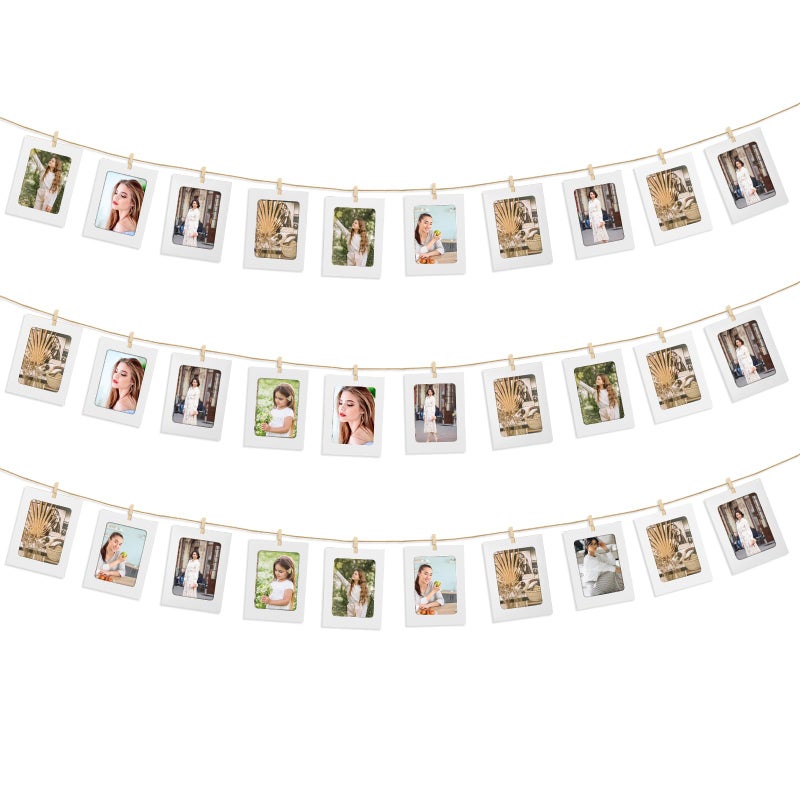 30 PCS Picture Hanging String Photo Display Board Hanging Picture Frames with Wooden Clips and String 4 X 6 Inch Mini Pegs for Photos White Paper Picture Frames for HomeOfficeWeddingParty Decor