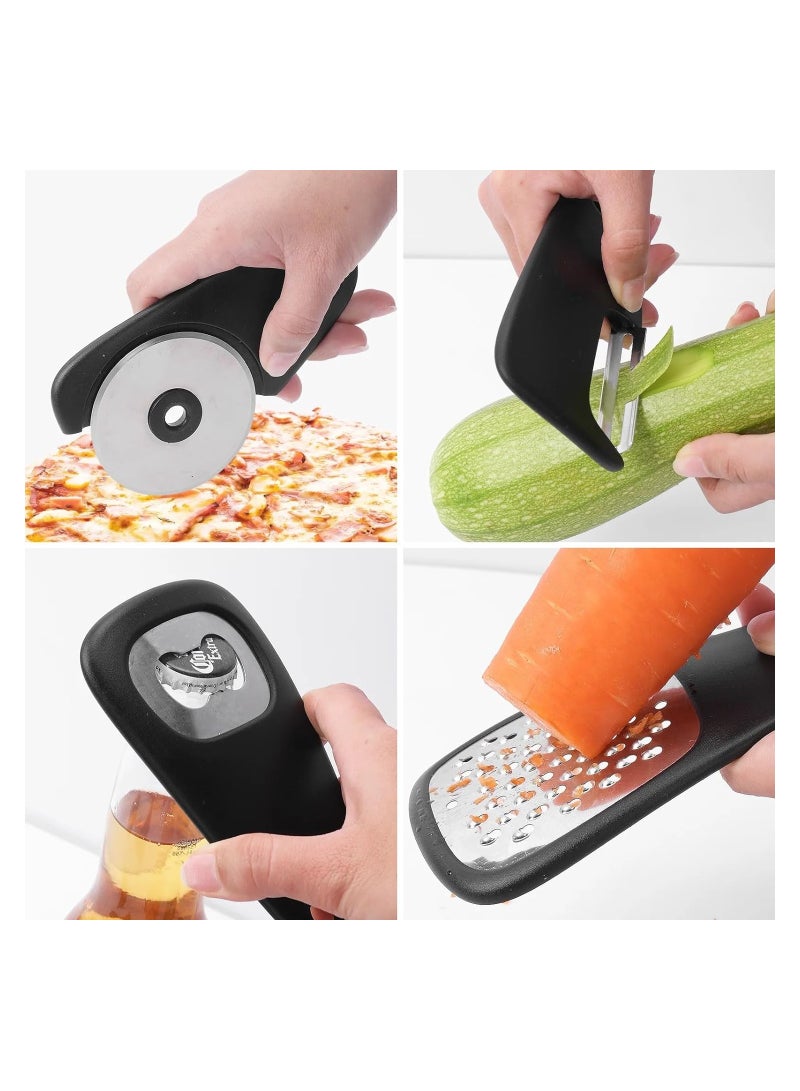 SOLARAE 6-Piece Stainless Steel Kitchen Gadget Set: Grater, Pizza Cutter, Can Opener, Peeler, Cheese Shaver, Herb Stripper - Perfect for Small Kitchens, Dorms, and Bridal Showers. - Image 3