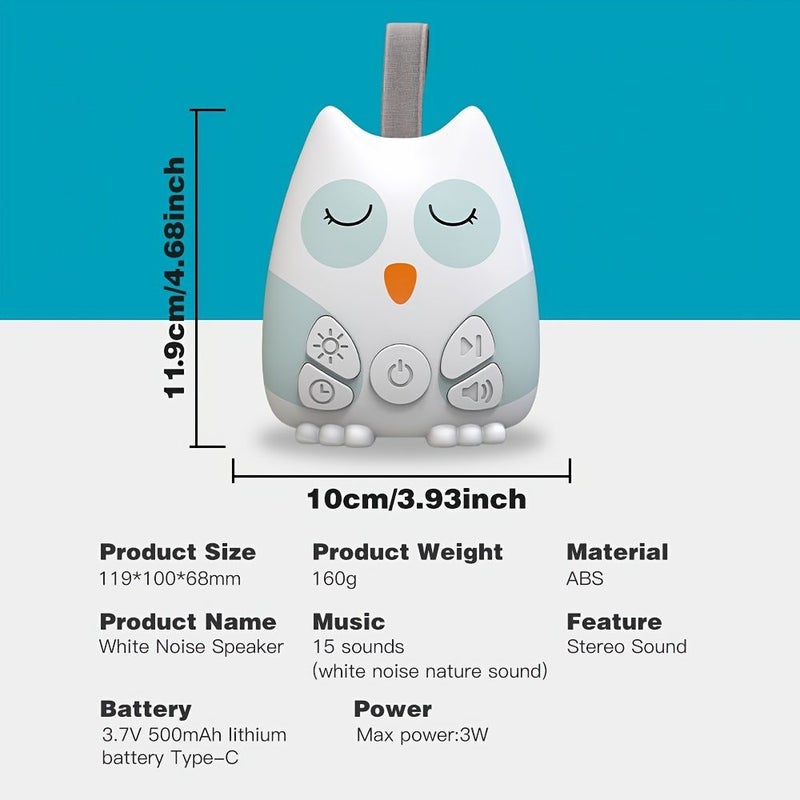 Owl White Noise Sound Machine Night Light Portable Sleep Soother 15 Sounds Kids Adults Travel Rechargeable Home Office Privacy Crib Registry Gift - Image 3