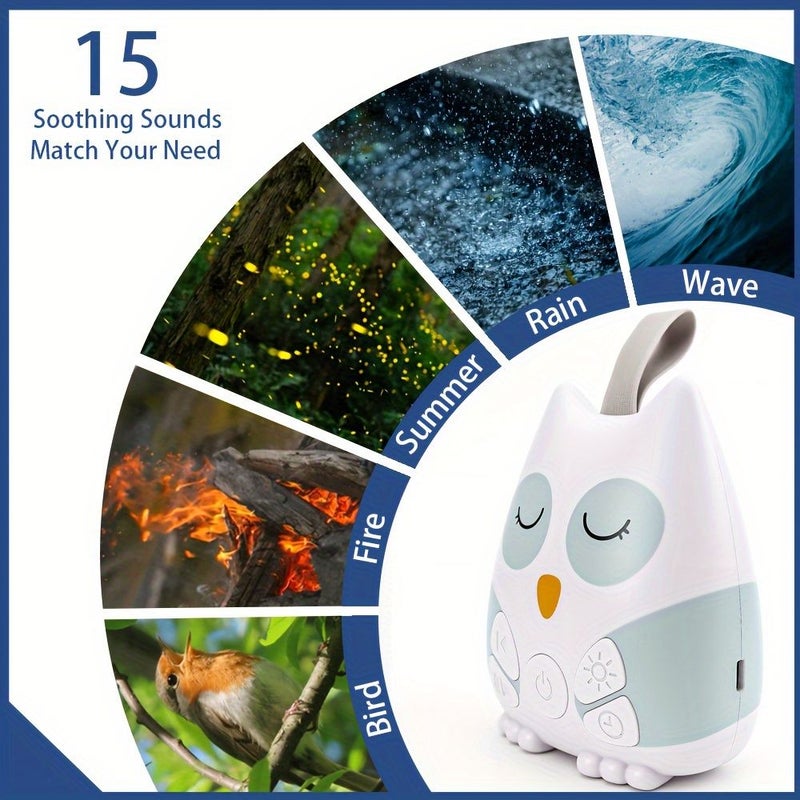 Owl White Noise Sound Machine Night Light Portable Sleep Soother 15 Sounds Kids Adults Travel Rechargeable Home Office Privacy Crib Registry Gift - Image 4
