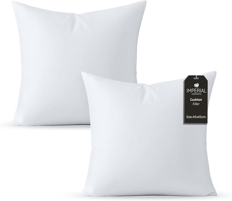 Imperial Comforts® Premium Cushion Inner Pads Bed Pillow Inserts (2-Pack, White) - 18 x 18 Inches Indoor Cushion Inserts - Decorative Throw Pillow Set of 2, (45x45 - Image 1