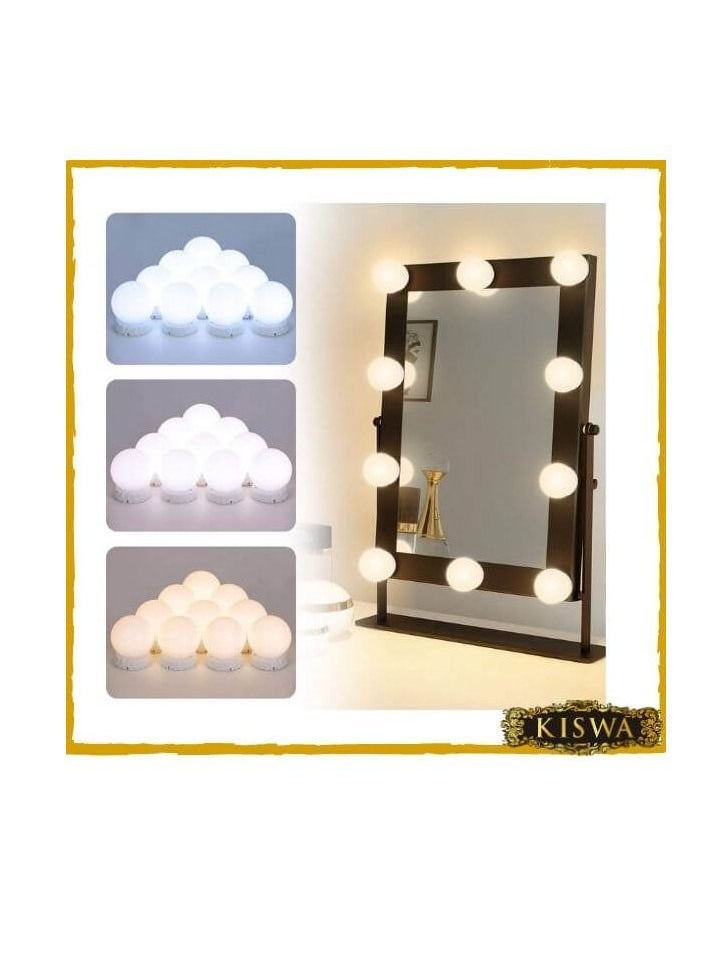 KISWA Vanity Make Up Mirror With LED Light White Clear Silver  - Image 2
