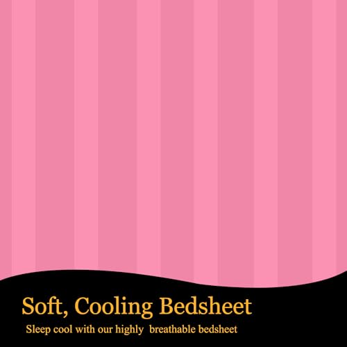 FRESH FROM LOOM Microfiber Wrinkle Resistant|Soft Skin Safe|Breathable Queen Size Flat Striped Bedsheets|Hotel & Home|Double Bedsheet Set With 2 Pillow Covers 144 TC (95X90 Inches Pink) - Image 4